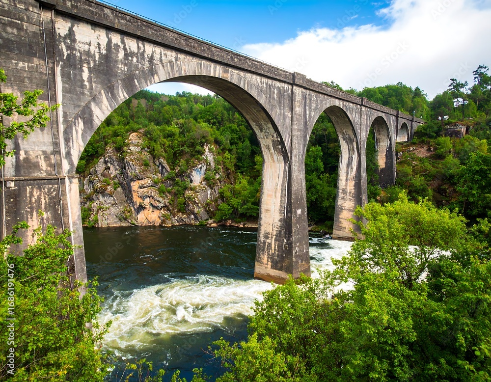 Fototapeta premium Stone arch bridge over a river