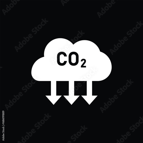 CO2 emission reduction Carbon Gas with green cloud flat icon emblem. Carbon dioxide neutrality design icon. vector illustration.