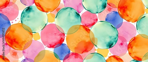 Abstract seamless pattern of overlapping watercolor circles, splashes, and brushstrokes, illustration, blue