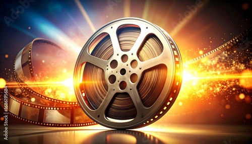Cinematic film reel with vibrant lighting