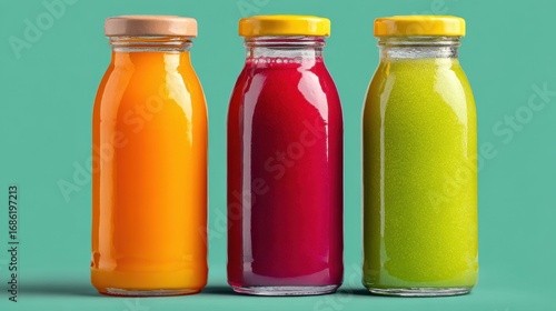 Vibrant Bottles of Freshly Pressed Fruit and Vegetable Juices