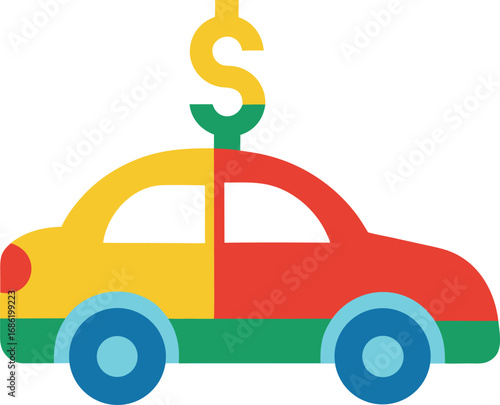 Flat design icon of a car with a dollar sign on top