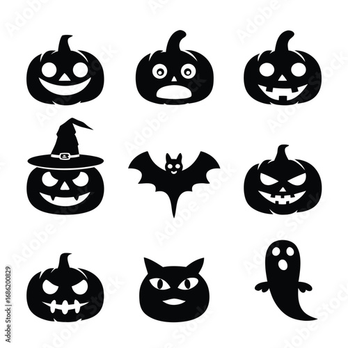 Assorted Black Halloween Silhouette Vector Graphics Festive Designs