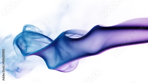 Fluid, vibrant hues of blue and purple intertwine in an abstract design against a plain white background.