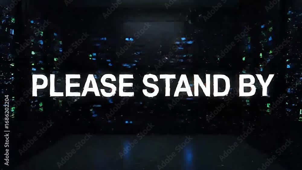 Distorted Stand Distorted please stand by message in a dark server room with glitching ...