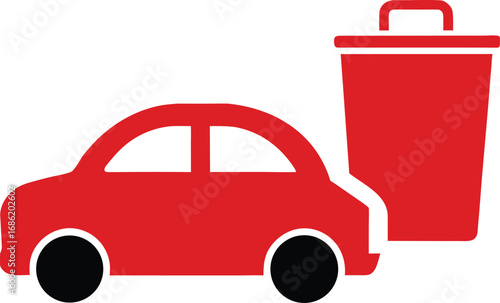 Red car icon next to a red trash can