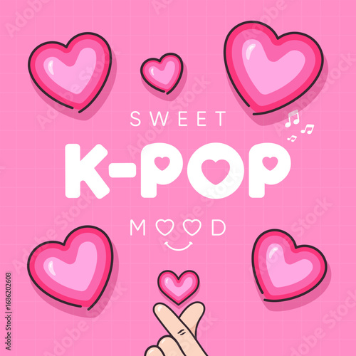 Sweet K-POP Mood pink vector illustration, Korean pop creative girls symbol, Kawaii print for K-POP fans