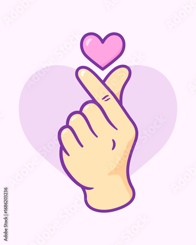Korean finger heart vector symbol, Finger love icon, K-POP colorful sign design, Kawaii K-POP print for fans, cute cartoon vector illustration