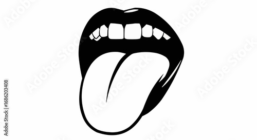 Black and White Open Mouth with Tongue Out