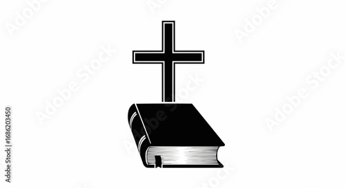 Bible and Cross Silhouette Icon