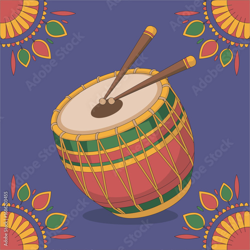 Dholak Drum Design: A Traditional Indian Percussion Instrument with Art