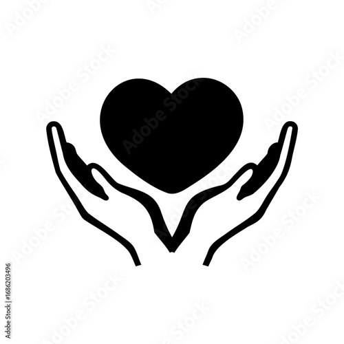 Heart in hands icon conveys care, love, support, and dedication message