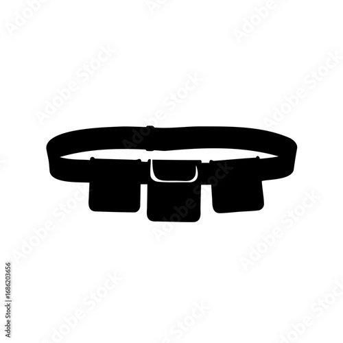 Black silhouette of a tool belt with pouches on a white background