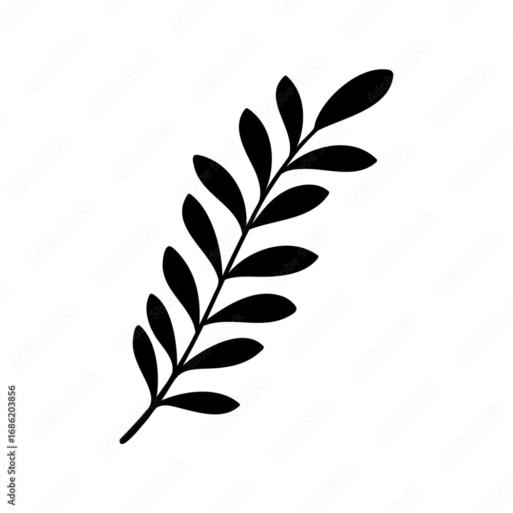 Fototapeta premium A black and white botanical illustration of a leafy stem element design