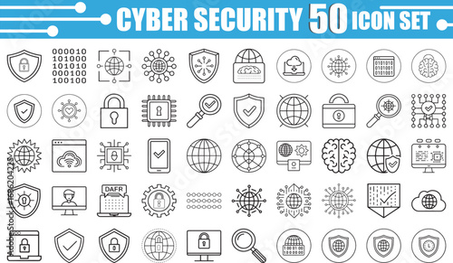  Cyber Security Icon Set – 50 Modern Line Icons for Internet Security, Data Protection, and Digital Privacy