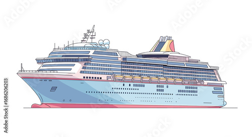 Illustration of a large cruise ship with multiple decks shown