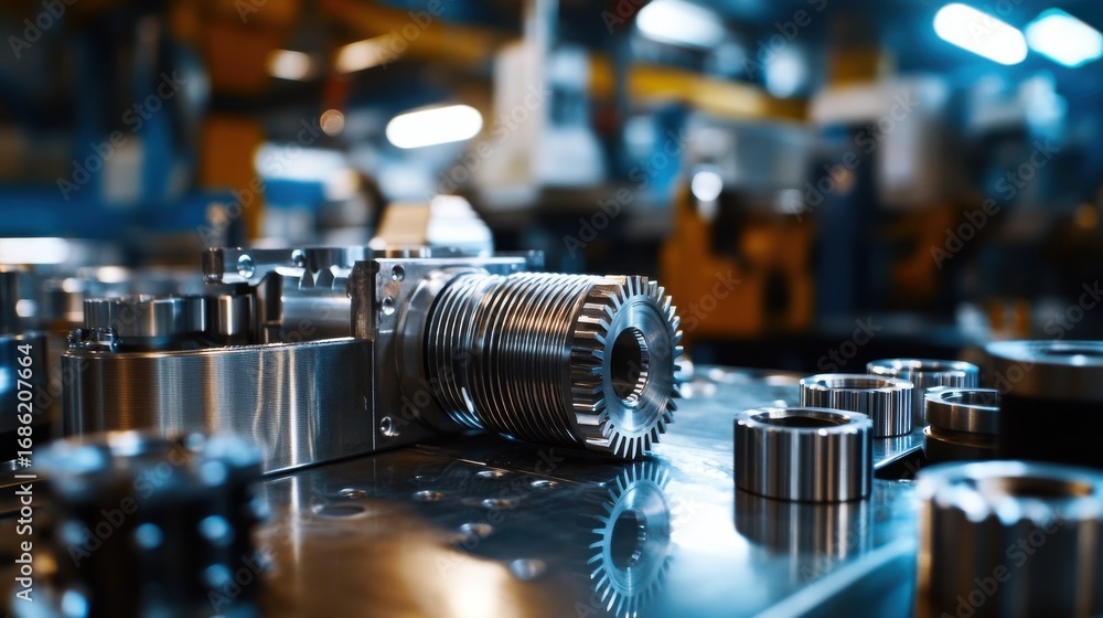 Fototapeta premium Machine tools and mechanical parts placed on blurred background