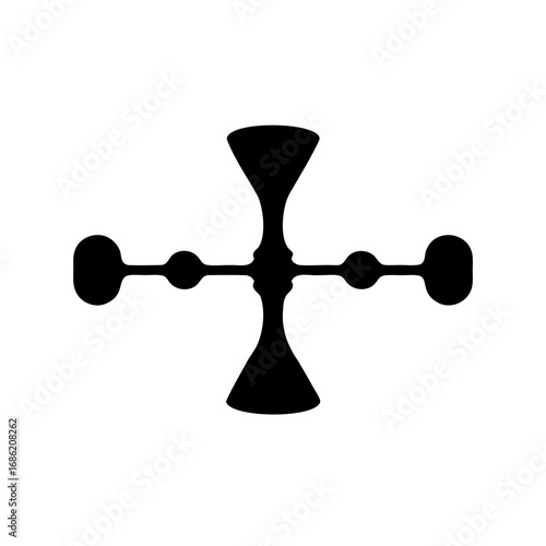 A symmetrical black glyph composition on a white background with curious elements