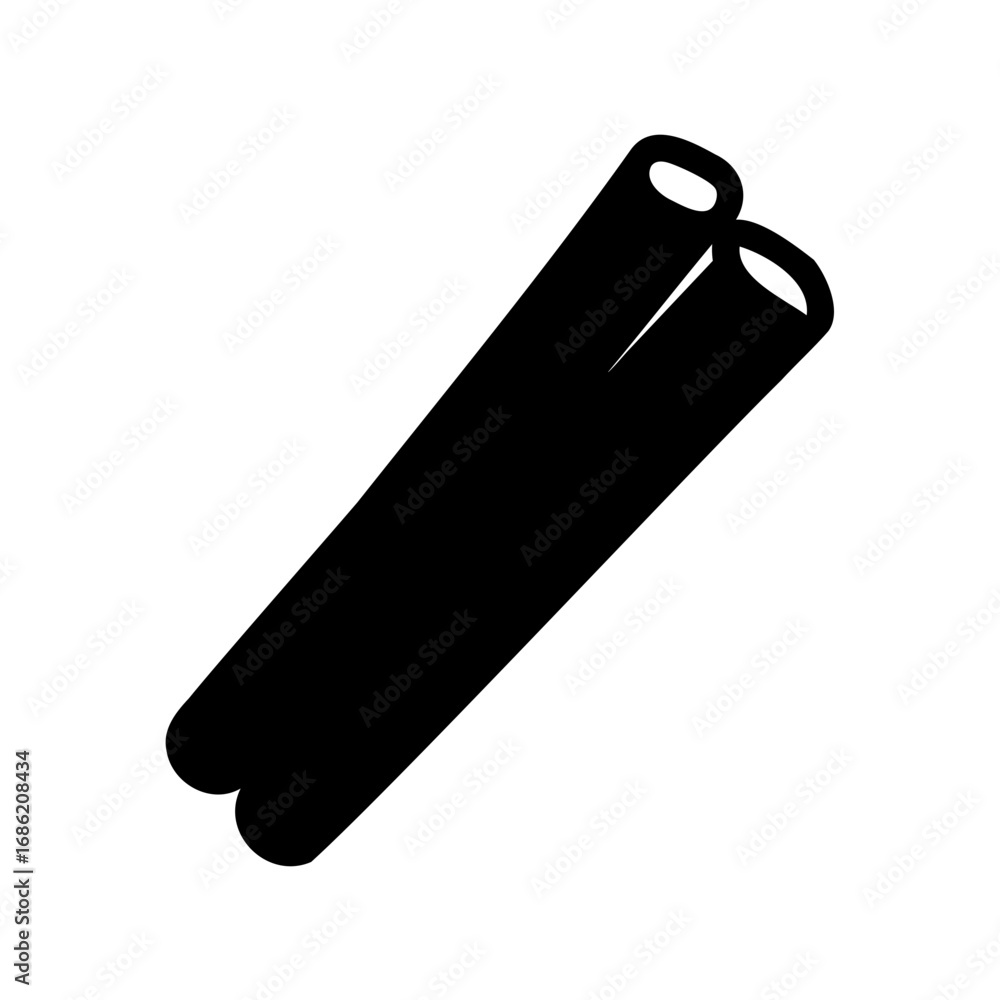 Fototapeta premium Stylized black and white image of two cinnamon sticks on white background