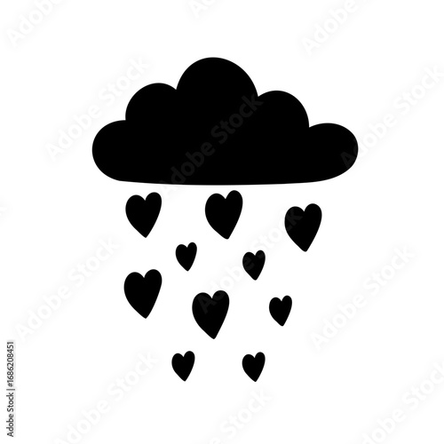 Black cloud raining hearts representing a love storm or emotional deluge
