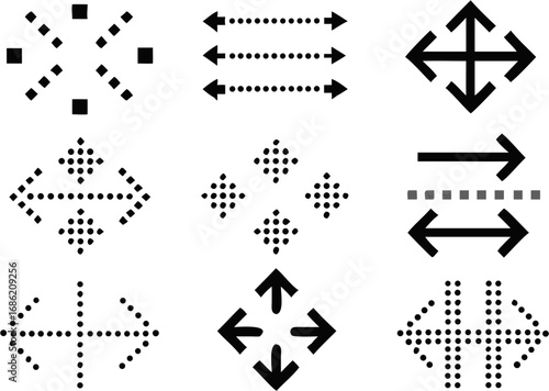 Vector a collection of nine distinct designs featuring arrows and dotted patterns arranged in a grid format