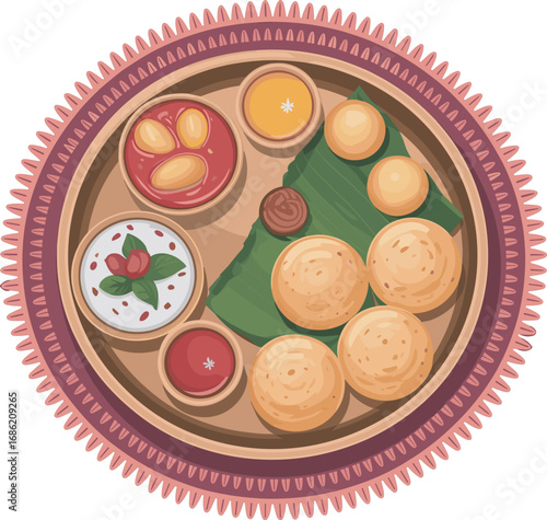 Bengali Cuisine Platter Illustration, Traditional Dish, Festive Food Design
