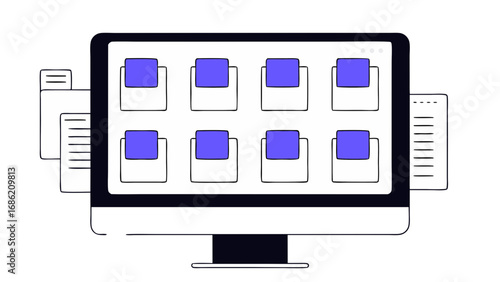 Person organizing digital files on computer vector illustration