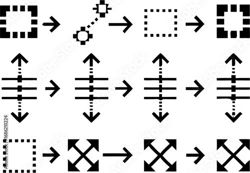 Vector diagram showing transformations of geometric shapes with arrows indicating the direction flow process