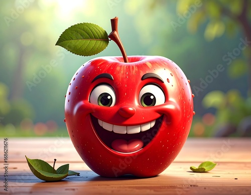 Smiling cartoon apple on a table (1)