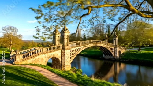 Picturesque Palladian Bridge at Stowe Landscape Garden in Buckinghamshire, England