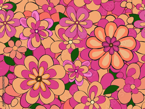 A vibrant and charming hand-drawn floral seamless pattern suitable for fabric prints, textile textures, wallpapers, wrapping paper, and other digital prints.