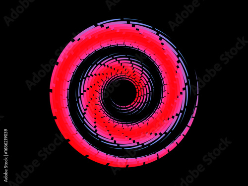 Vector background of rotating elliptical 3D shapes, consisting of a pattern of squares and wavy lines with colorful gradations.	