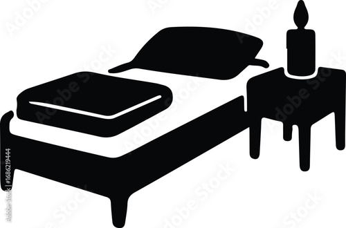Illustrator Vector Bed and bedside table with candle silhouette