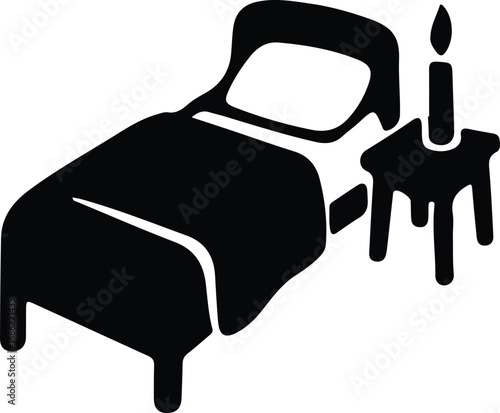 Illustrator Vector Bed and nightstand with candle silhouette