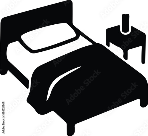 Illustrator Vector Bed with bedside table furniture silhouette