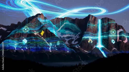 Night Lights on Mountain Majesty: A Digital Art Display