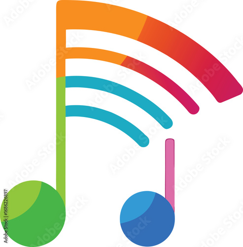 Abstract musical note with colorful sound waves