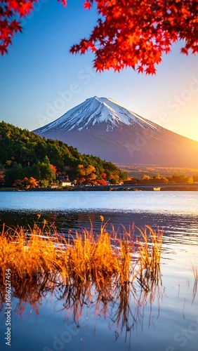 Mountain lake autumn sunrise