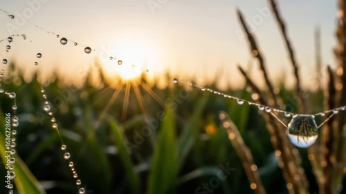 Sunrise Dewdrop on Spiderweb