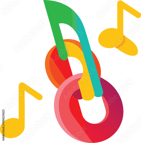 Colorful musical notes and chain links