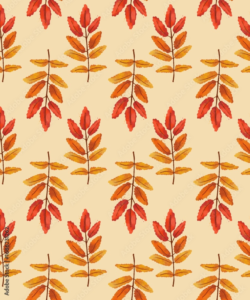 Fototapeta premium Seamless pattern with red and orange autumn leaves. Seasonal fall foliage design.