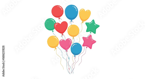 Colorful Balloons in Various Shapes and Sizes Floating Together.