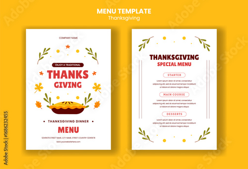 Festive Thanksgiving Social Media Menu Design with Flat Cartoon Hand-Drawn Template
