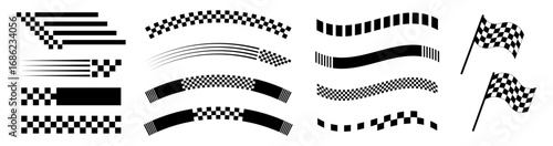 Checker Competition Racing Finish Line and Flags.