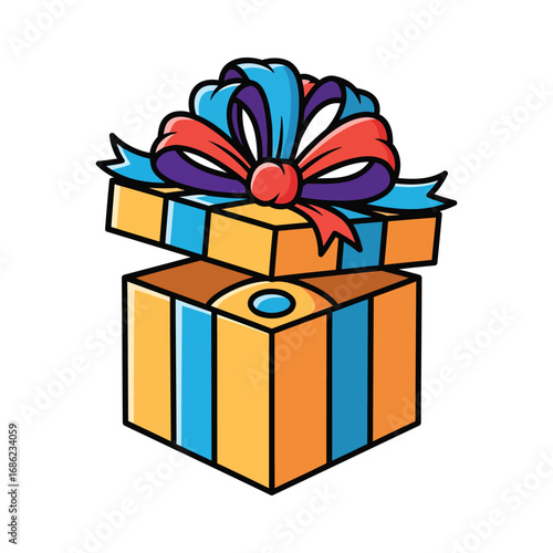 An open gift box with a colorful bow on top, revealing a hidden present inside.