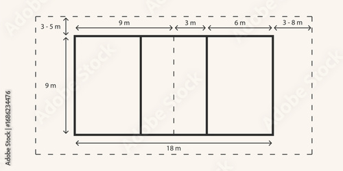volleyball field line standard measure icon logo vector.