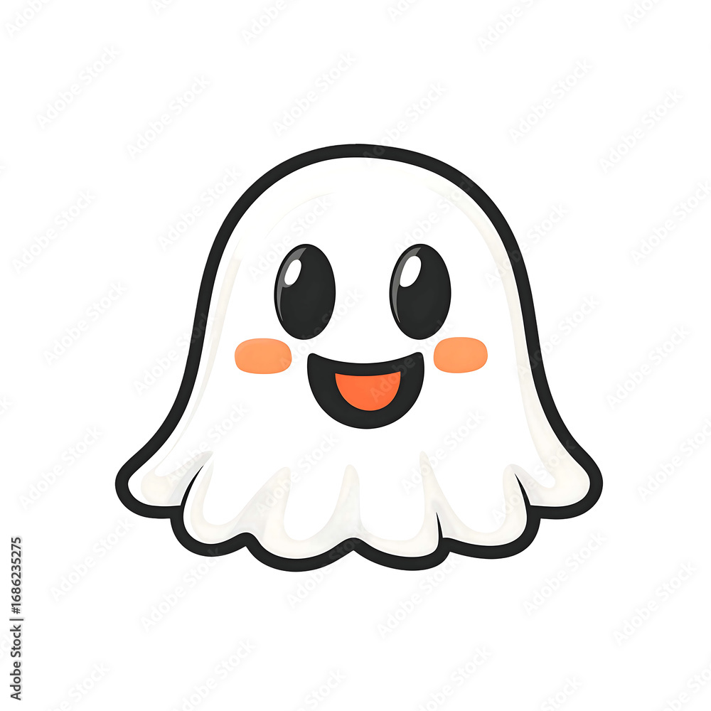 Cute Halloween ghost PNG illustration with smiling face and transparent style,generative ai Cute Halloween ghost PNG illustration with smiling face and transparent style,generative ai