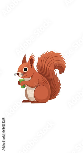 Cute Red Squirrel Holding Nut Illustration.