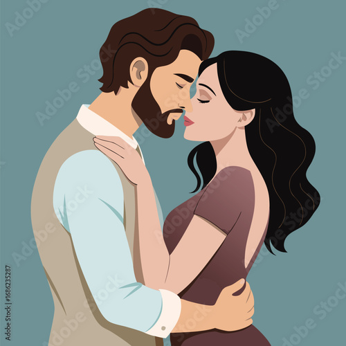 Embracing Love A Minimalist Illustration of a Couple in a Tender Moment of Love and Connection with Muted Colors