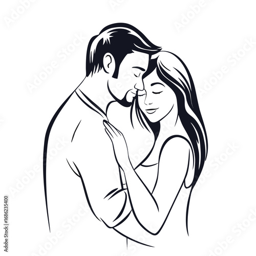 Embracing Love A Minimalist Illustration of a Couple in a Tender Moment of Love and Connection with Muted Colors
